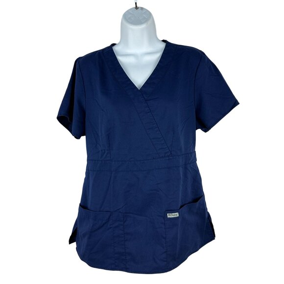 Greys Anatomy By Barco Womens Scrub Top Size M Navy Blue Short Sleeve - Picture 1 of 5
